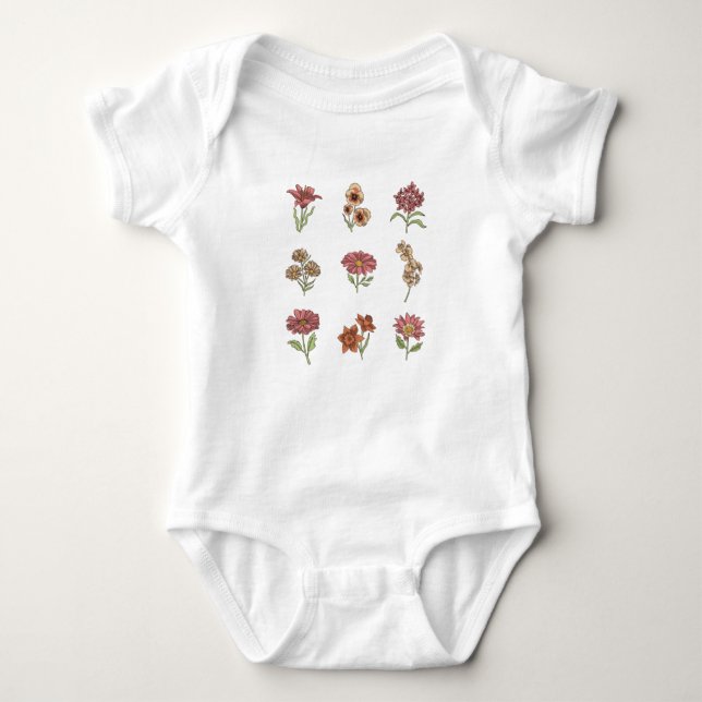 Wildflowers Vintage Flowers Botanical Baby Bodysuit (Front)