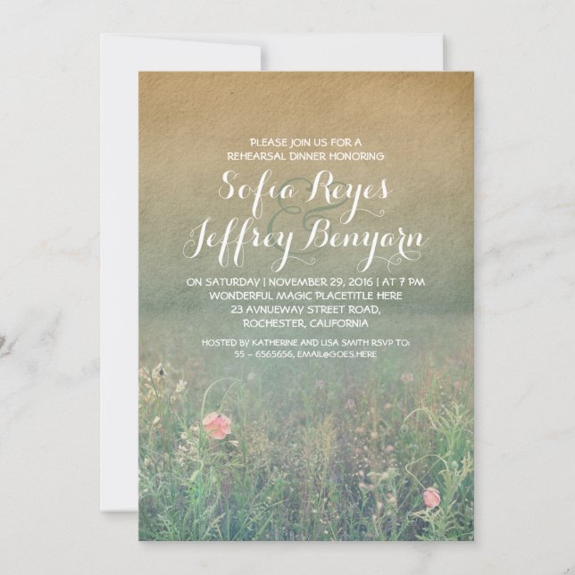 wildflowers vintage rehearsal dinner invites (Front)