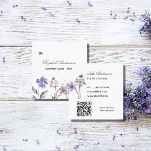 Wildflowers violet lavender QR code Square Business Card