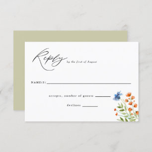 Wildflowers Watercolor Boho Flowers Wedding Reply RSVP Card