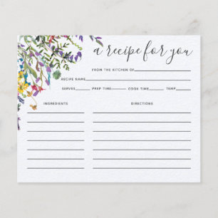 Wildflowers Watercolor Bridal Shower Recipe Card