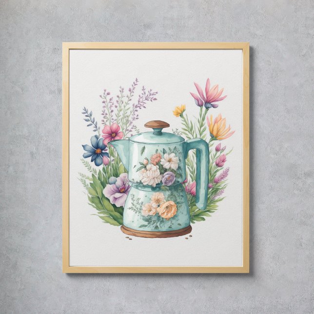 Wildflowers Watercolor Colourful Coffee Kettle Poster (Wildflowers Watercolor Colorful Coffee Kettle Poster
)