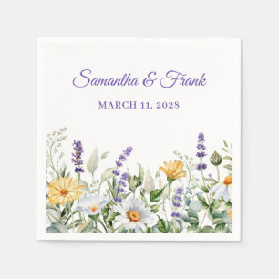 Wildflowers Watercolor Floral Border Wedding Napkin