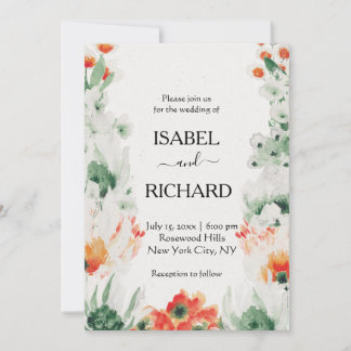 Wildflowers Watercolor Flowers Bohemian Wedding Invitation