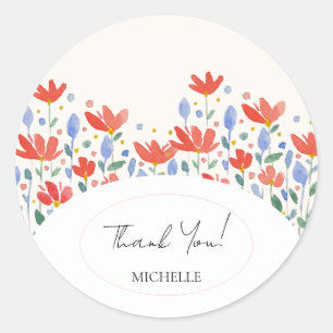 Wildflowers Watercolor In Sweet Red And Blue Classic Round Sticker