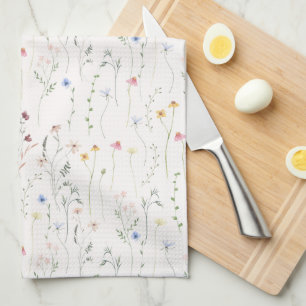 Wildflowers watercolor light pink  tea towel