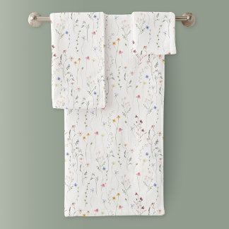 Wildflowers, watercolor meadow  bath towel set