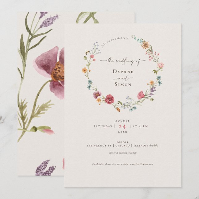 Wildflowers Watercolor Script Invitation (Front/Back)