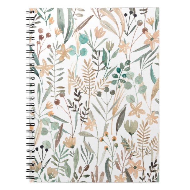 Wildflowers watercolor seamless pattern. Flowers f Notebook (Front)