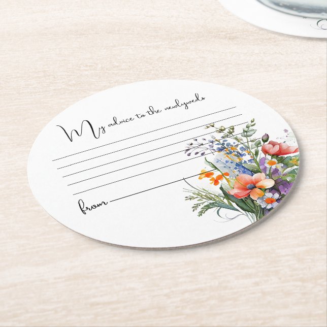 Wildflowers Wedding Advice  Round Paper Coaster (Angled)