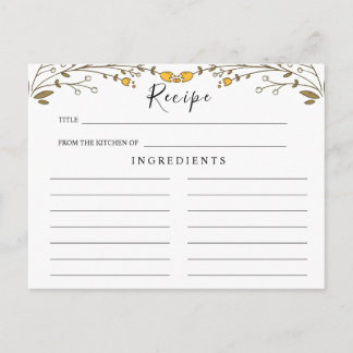 Wildflowers Wedding ,Boho Floral Recipe Card