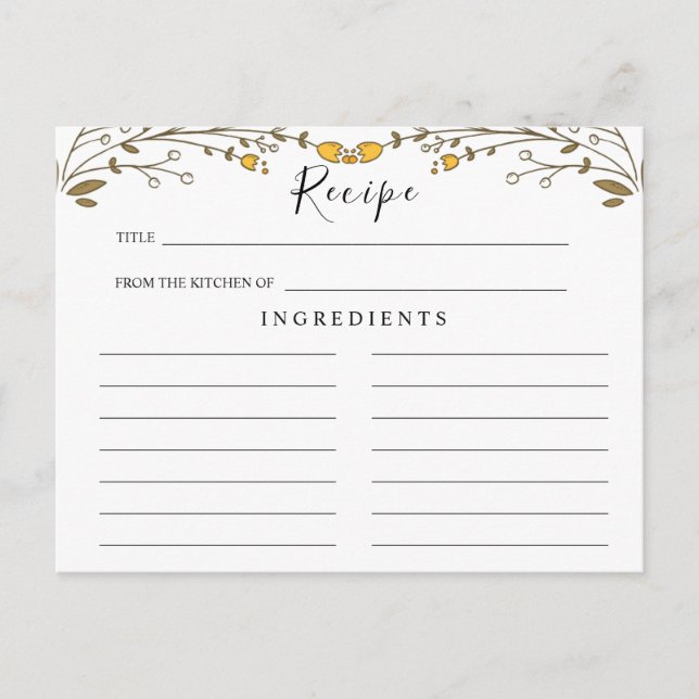 Wildflowers Wedding ,Boho Floral Recipe Card (Front)