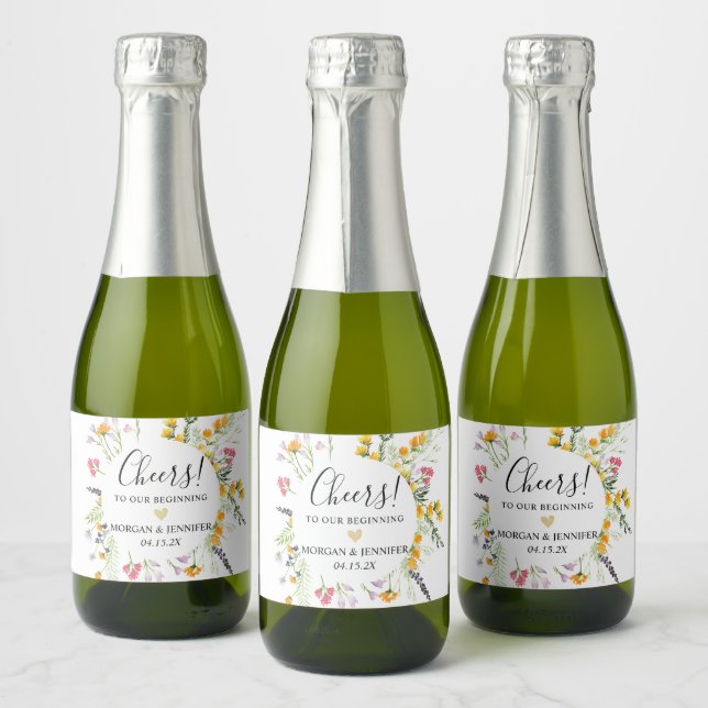 Wildflowers Wedding Favour Cheers Sparkling Wine L Sparkling Wine Label (Bottles)