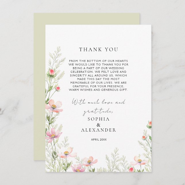 Wildflowers Wedding Flat Thank You Card (Front/Back)