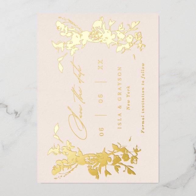 Wildflowers Wedding Save The Date Blush & Gold (Front)