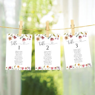 Wildflowers Wedding Table Seating Chart Cards