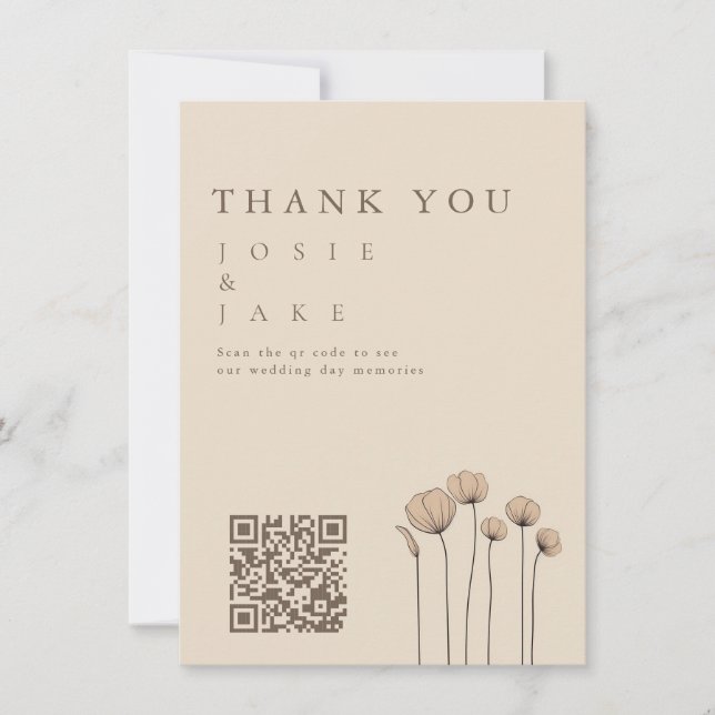 Wildflowers Wedding Thank You Card with QR Code (Front)