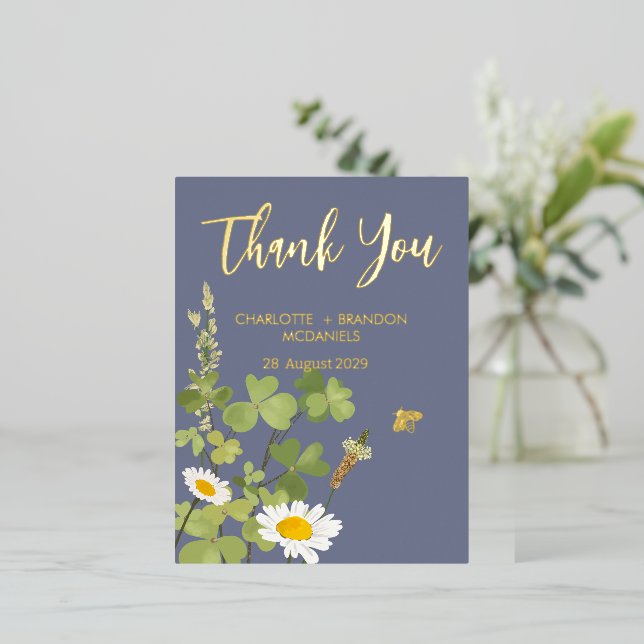  Wildflowers Wedding Thank You Gold  Foil Invitation Postcard (Standing Front)