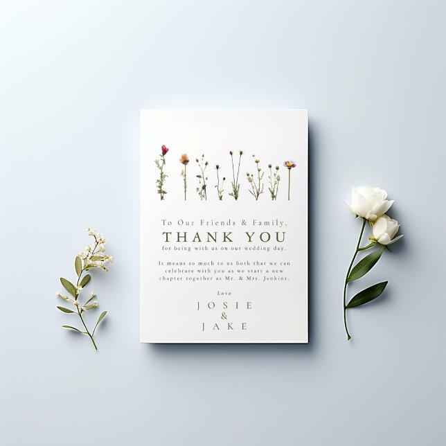Wildflowers Wedding thank you modern Table Card (Modern Wild Flowers Wedding Thank You Table Card.)