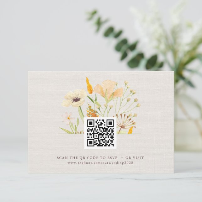 Wildflowers Wedding Website RSVP QR Code Enclosure Card (Standing Front)