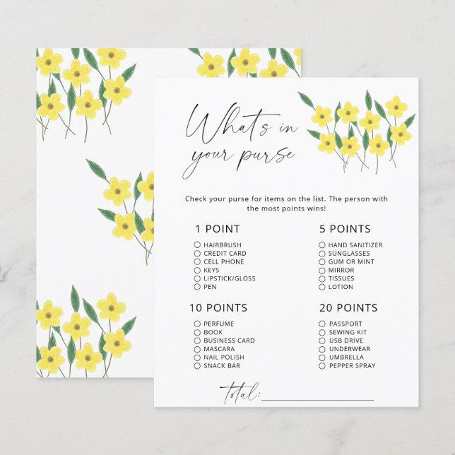 Wildflowers What's in your purse game (Front/Back)