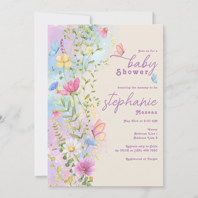Wildflowers Whimsical Butterfly Garden Baby Shower Invitation (Front)