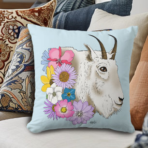 Wildflowers White Mountain Goat Nature Wildlife Cushion