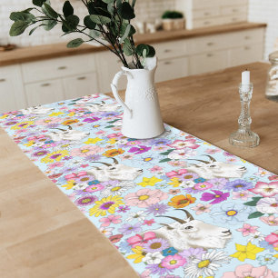 Wildflowers White Mountain Goat Nature Wildlife Long Table Runner