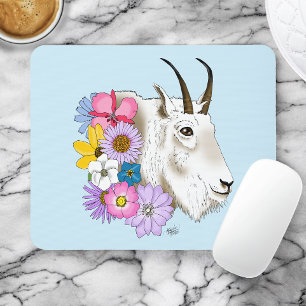 Wildflowers White Mountain Goat Nature Wildlife Mouse Pad