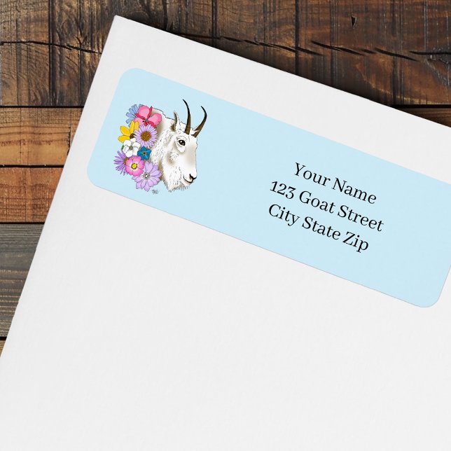 Wildflowers White Mountain Goat Nature Wildlife  Return Address Label (Creator Uploaded)