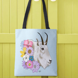 Wildflowers White Mountain Goat Nature Wildlife Tote Bag