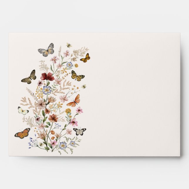 Wildflowers with Butterflies Floral Garden Wedding Envelope (Front)