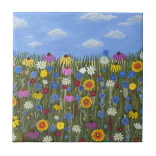 Wildflowers with Daisies Ceramic Tile