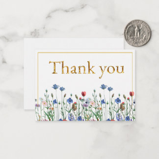 Wildflowers with Elegant Gold Script Thank you Card