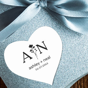 Wildflowers with Initial for Wedding Heart Sticker
