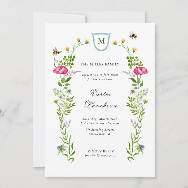 Wildflowers with monogram Easter Luncheon Announcement (Front)