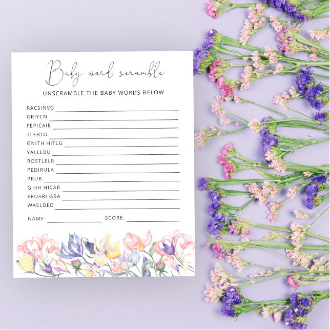 Wildflowers Word Scramble Baby Shower Game (Creator Uploaded)