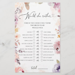 Wildflowers Would she rather bridal shower game