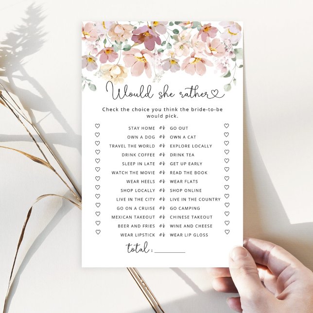 Wildflowers Would she rather bridal shower game (Creator Uploaded)