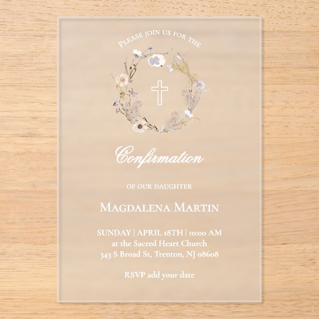 wildflowers wreath | Confirmation Acrylic Invitations (Front)