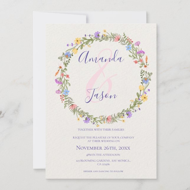 Wildflowers Wreath Pretty Yellow Purple Wedding  (Front)