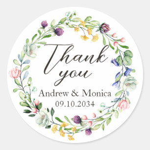 Wildflowers Wreath Wedding Favours Thank You Classic Round Sticker