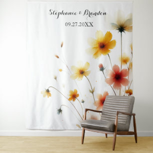 Wildflowers Yellow Floral Wedding Photo Booth Tapestry