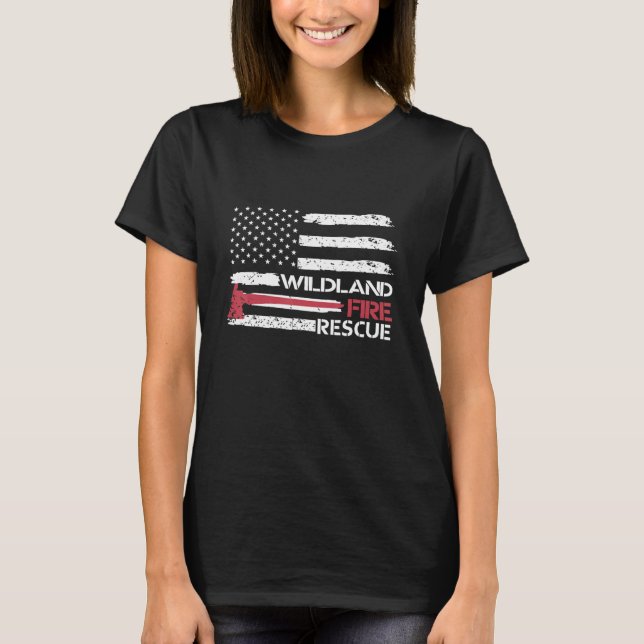 Wildland Fire Rescue American Flag Thin Red Line F T-Shirt (Front)