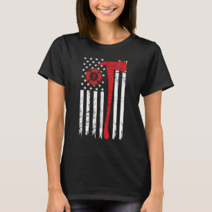 Wildland Firefighter Axe American Flag Fireman T-Shirt