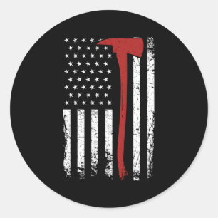 Wildland Firefighter Axe American Flag Thin Red Li Classic Round Sticker