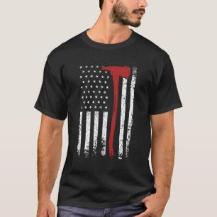 Wildland Firefighter Axe American Flag Thin Red Li T-Shirt