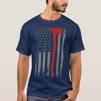 Wildland Firefighter Axe American Flag Thin Red T-Shirt