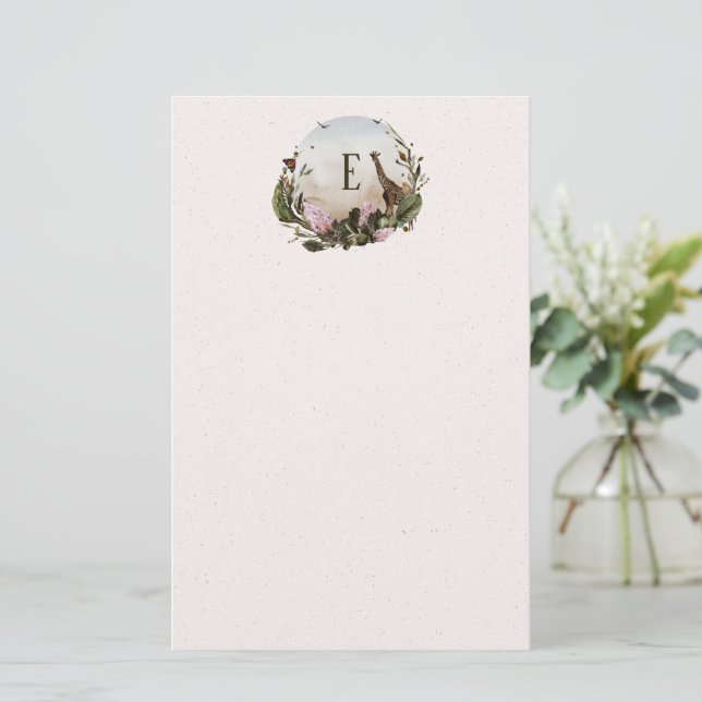 Wildlfe with Giraffe Monogram Stationery (Standing Front)
