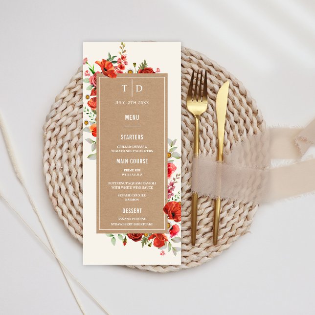 Wildlflower Poppies Cardstock Wedding Menu (Creator Uploaded)